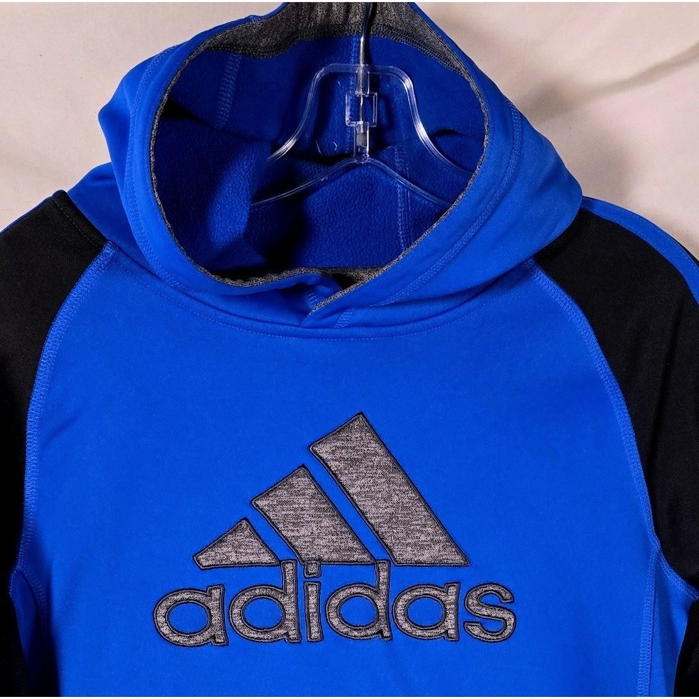 Adidas Boys Hoodie Blue Black‎ Logo Hooded Pullover Athletic Activewear Size